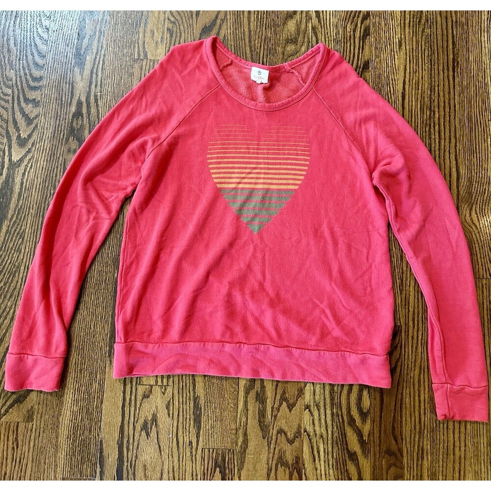 Sundry Stripe Rainbow Heart Sweatshirt Pink Red Pullover Women's Size Small (1)
